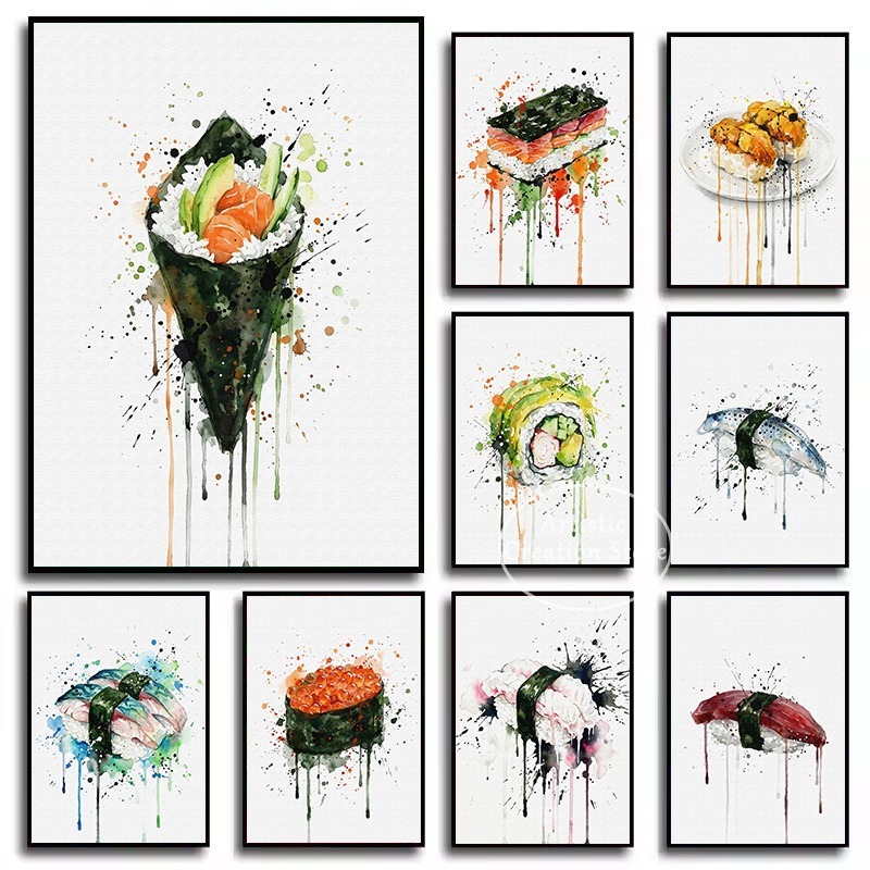 Japanese Lifestyle And Food - Pintura em Aquarela de Comida Japonesa: